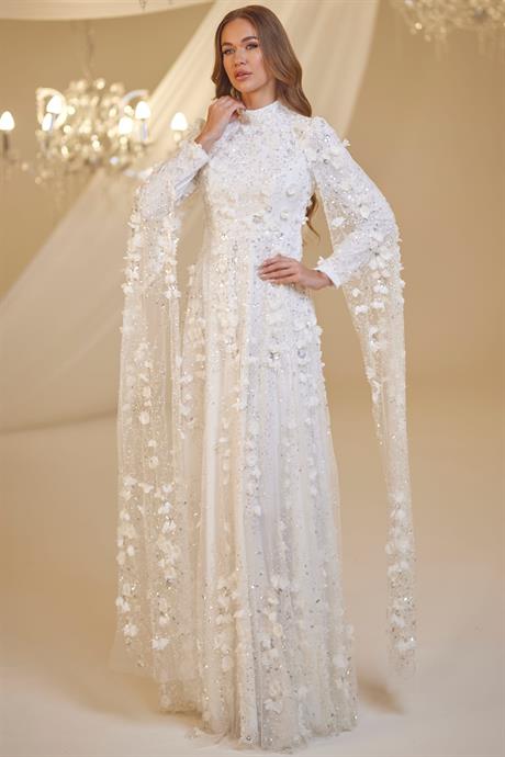 Afife Tesettür Abiye Beyaz