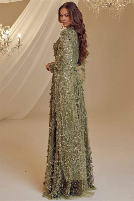 Afife Tesettür Abiye Kına Yeşili