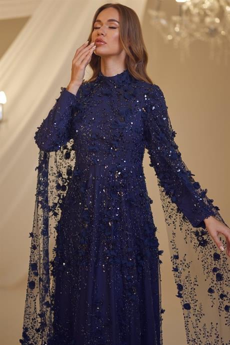 Afife Tesettür Abiye Lacivert