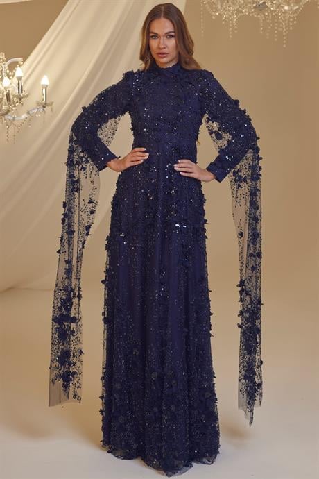 Afife Tesettür Abiye Lacivert