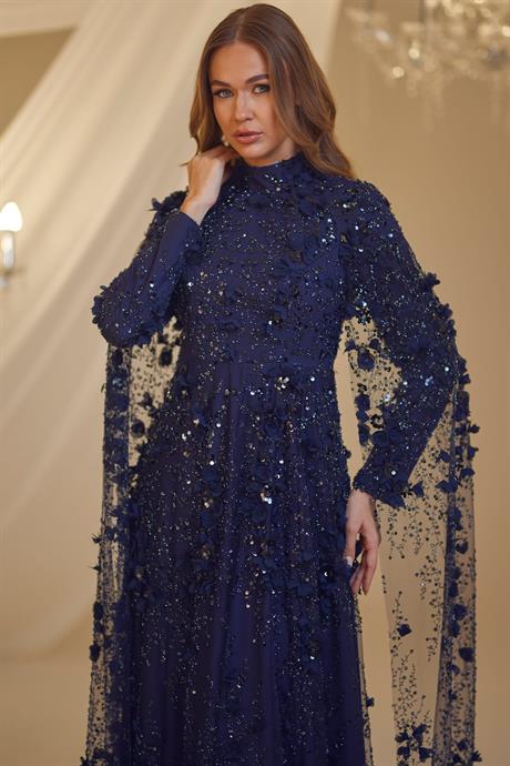 Afife Tesettür Abiye Lacivert