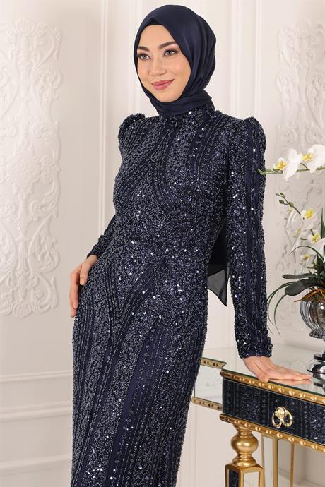 Ahsen Tesettür Abiye Lacivert