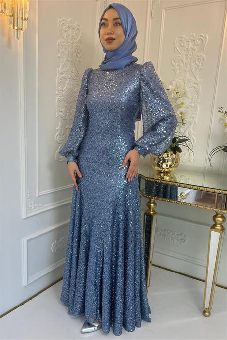 Ahu Tesettür Abiye İndigo