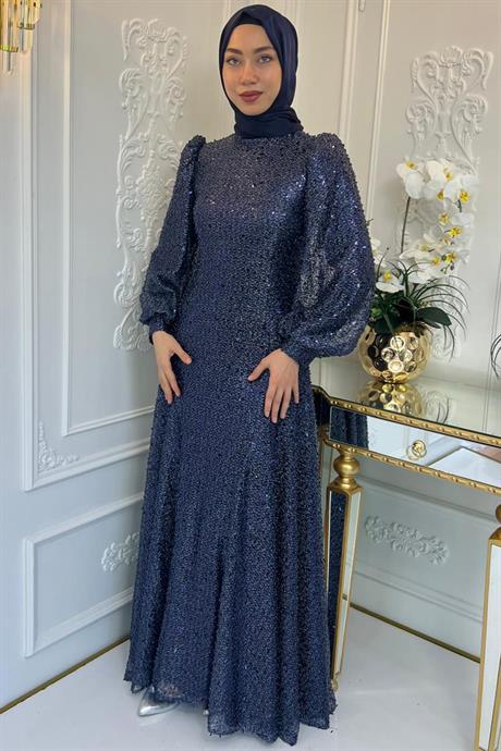 Ahu Tesettür Abiye Lacivert