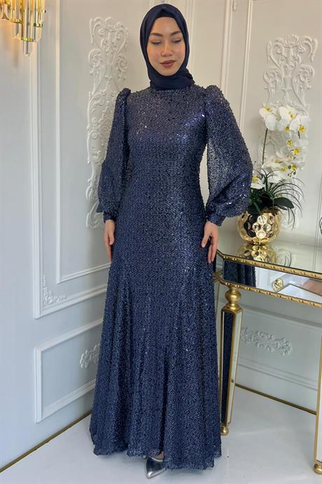 Ahu Tesettür Abiye Lacivert
