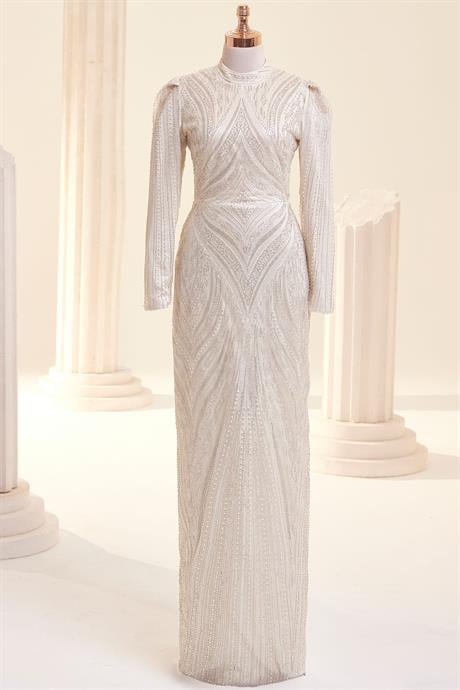 Alanur Tesettür Abiye Ekru