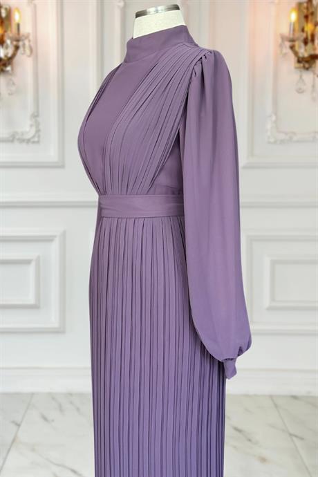 Alina Pliseli Tesettür Abiye Lavanta