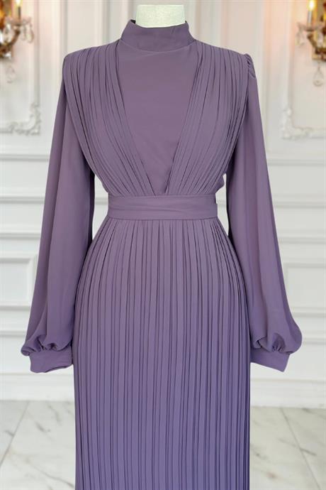 Alina Pliseli Tesettür Abiye Lavanta