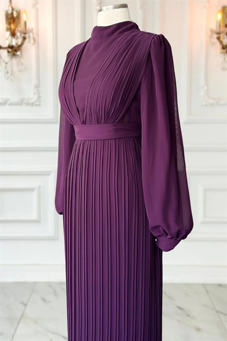 Alina Pliseli Tesettür Abiye Mürdüm