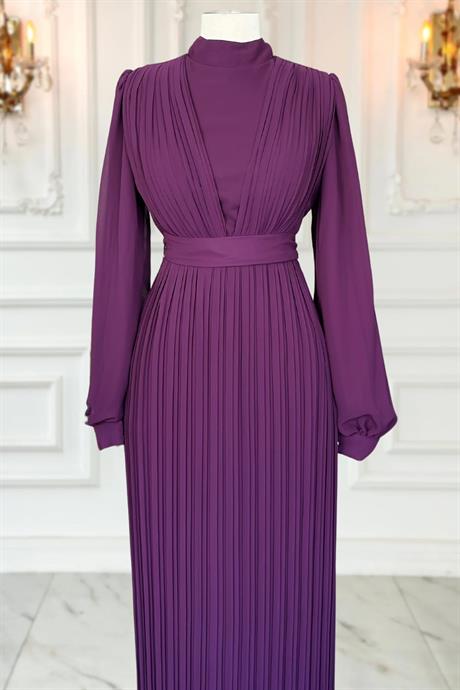 Alina Pliseli Tesettür Abiye Mürdüm