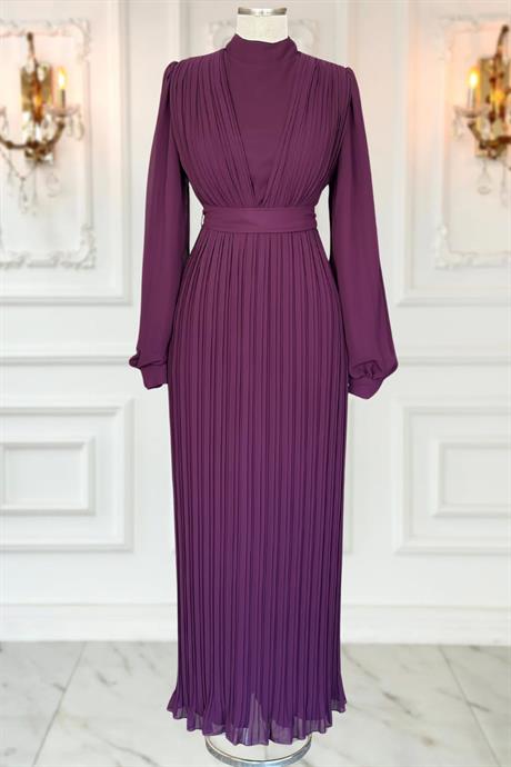 Alina Pliseli Tesettür Abiye Mürdüm