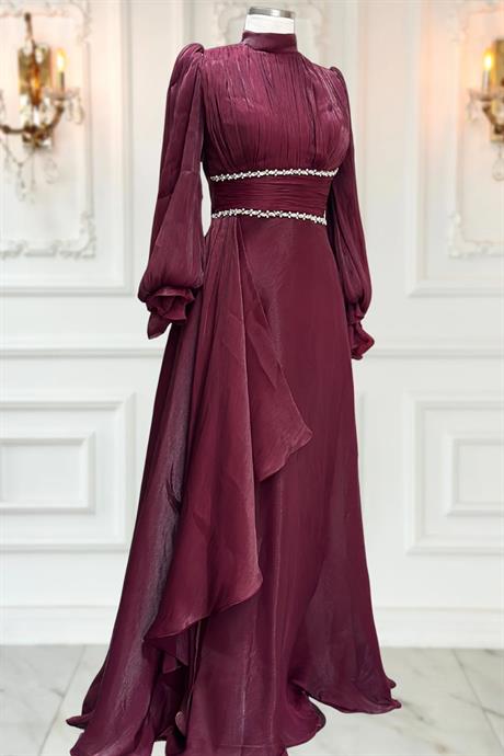 Alize Tesettür Abiye Bordo