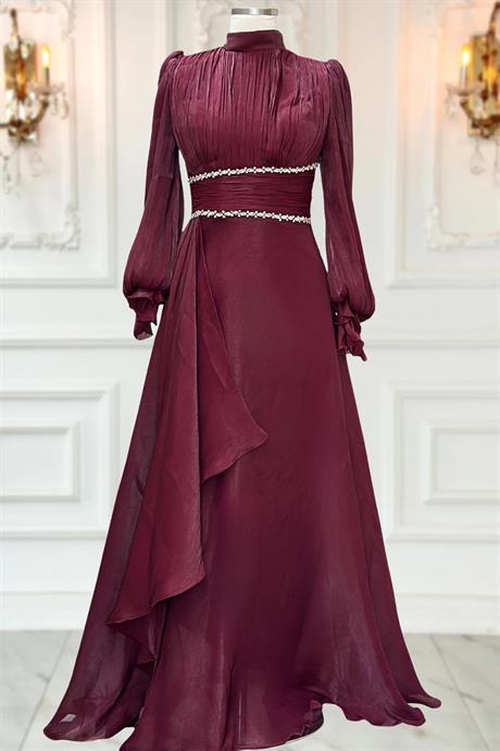 Alize Tesettür Abiye Bordo