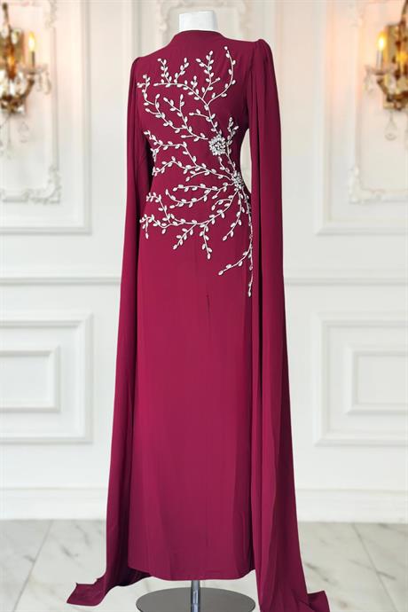 Alya Tesettür Abiye Bordo