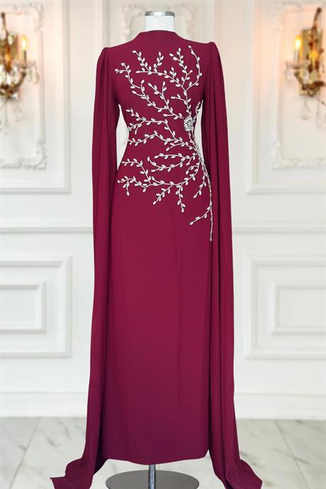 Alya Tesettür Abiye Bordo