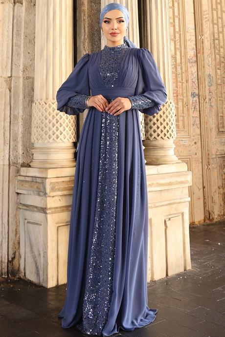 Alya Tesettür Abiye İndigo