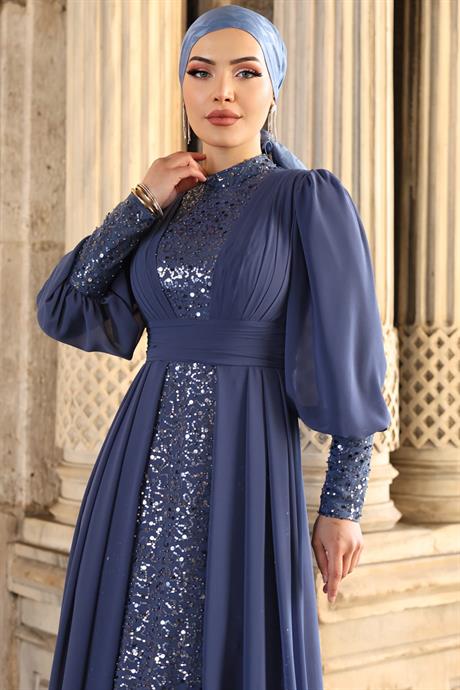 Alya Tesettür Abiye İndigo