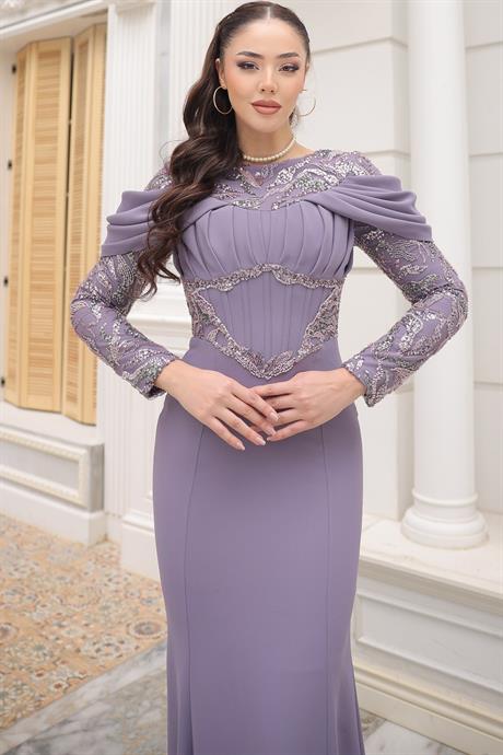 Angel Tesettür Abiye Lila