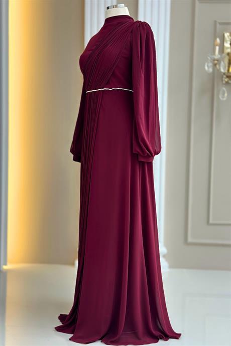 Arin Tesettür Abiye Bordo