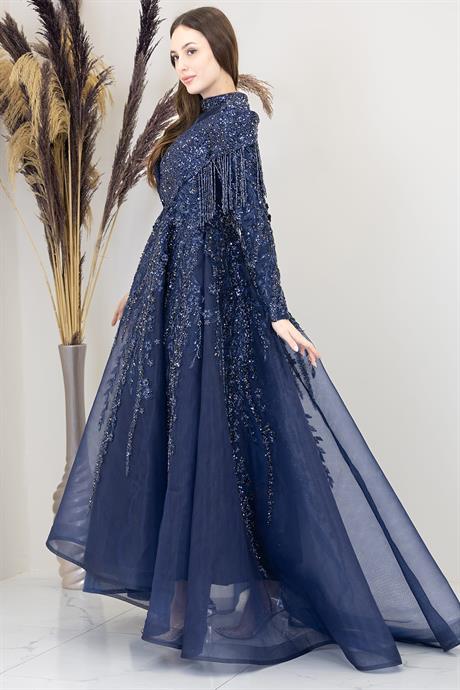 Asel Tesettür Abiye Lacivert