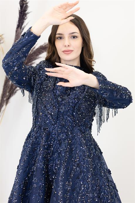 Asel Tesettür Abiye Lacivert