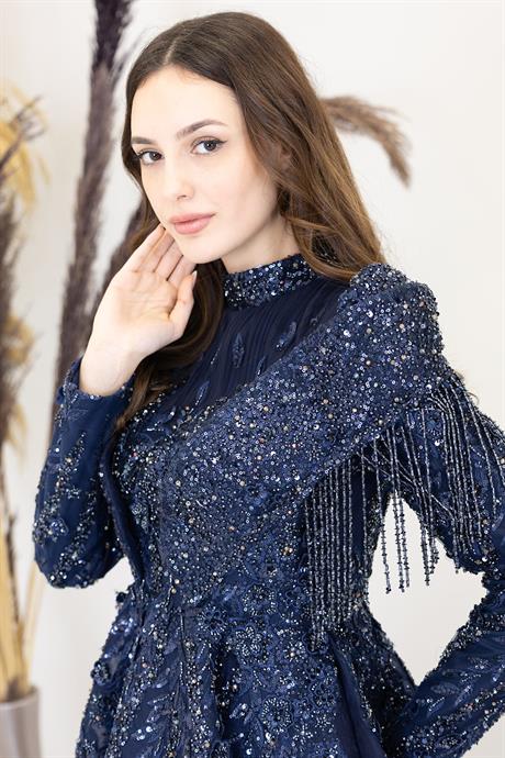 Asel Tesettür Abiye Lacivert