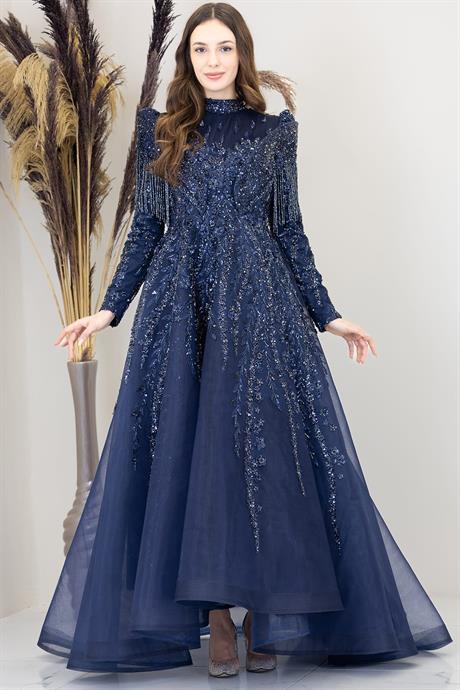 Asel Tesettür Abiye Lacivert