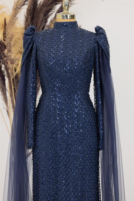 Asil Tesettür Abiye Lacivert