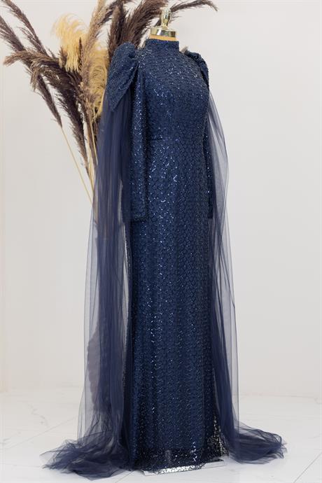 Asil Tesettür Abiye Lacivert