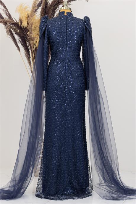 Asil Tesettür Abiye Lacivert