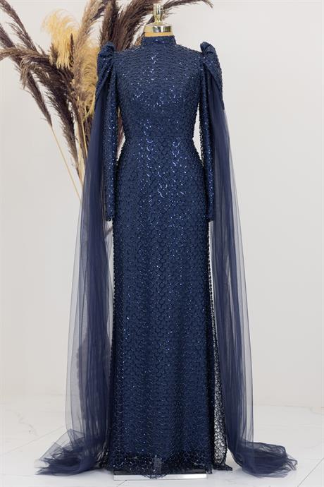 Asil Tesettür Abiye Lacivert