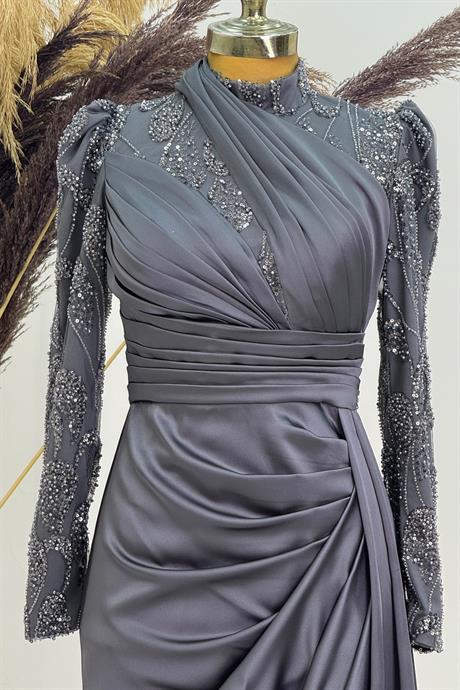 Asude Tesettür Abiye Antrasit