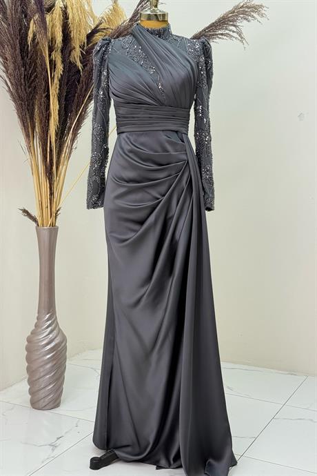 Asude Tesettür Abiye Antrasit