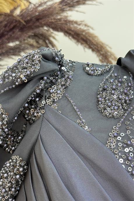 Asude Tesettür Abiye Antrasit