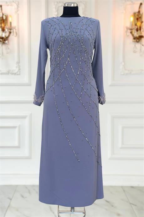 Asude Tesettür Abiye Gri