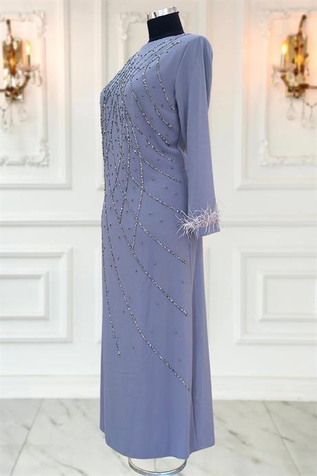 Asude Tesettür Abiye Gri