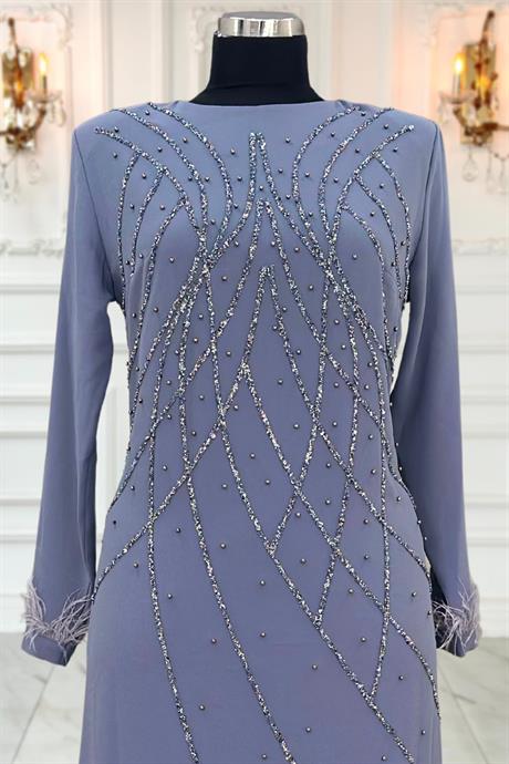 Asude Tesettür Abiye Gri