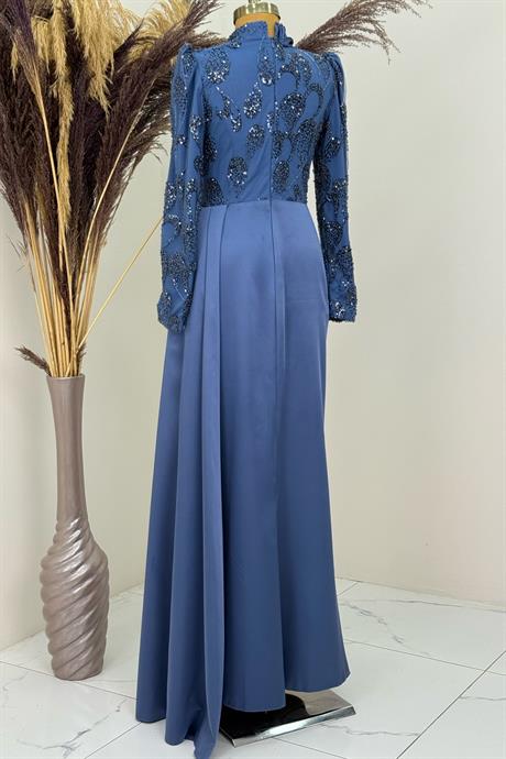 Asude Tesettür Abiye İndigo