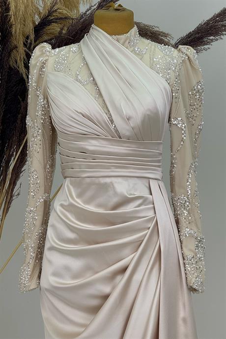 Asude Tesettür Abiye Krem