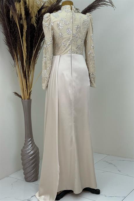 Asude Tesettür Abiye Krem