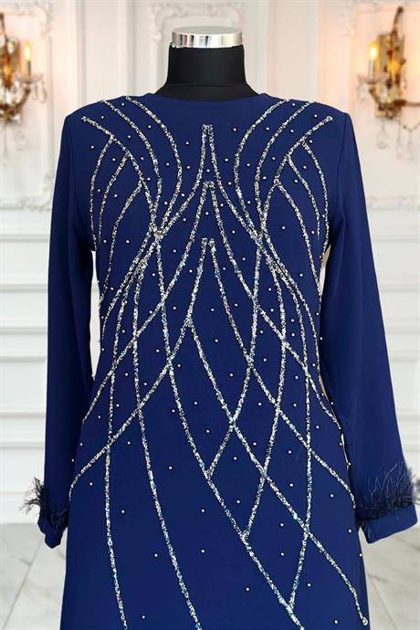 Asude Tesettür Abiye Lacivert