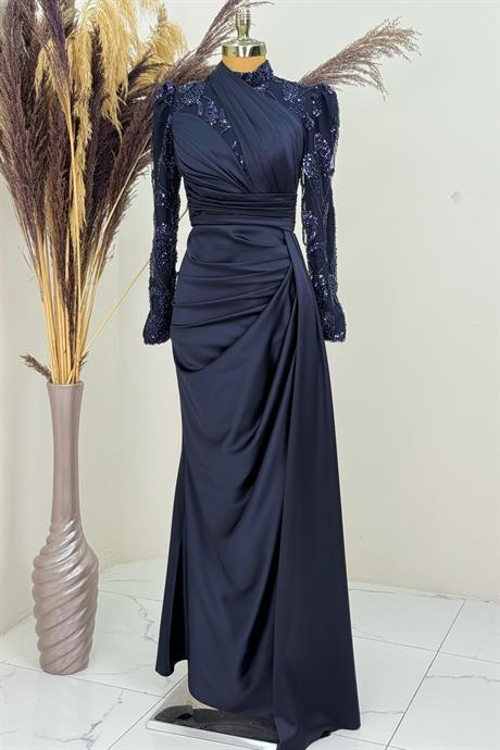 Asude Tesettür Abiye Lacivert