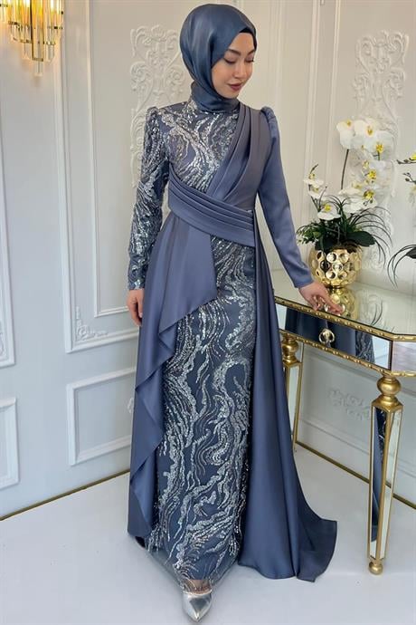 Aybüke Tesettür Abiye İndigo