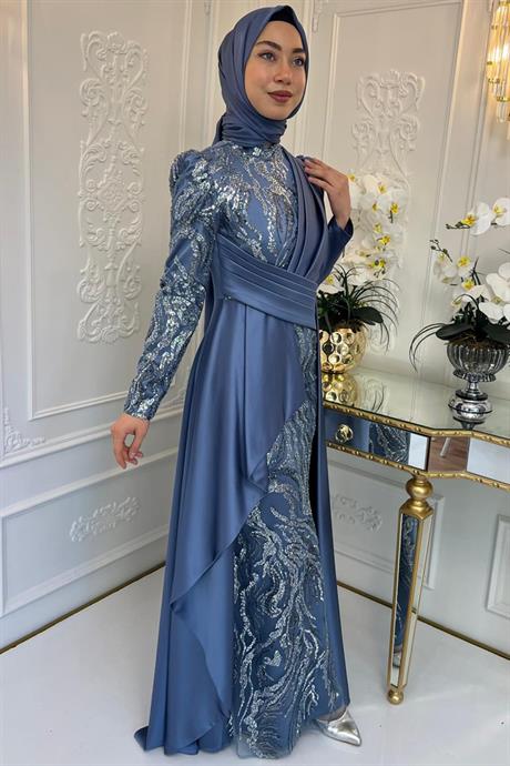 Aybüke Tesettür Abiye İndigo