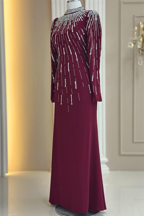 Ayla Tesettür Abiye Bordo