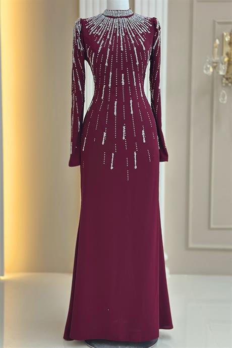 Ayla Tesettür Abiye Bordo