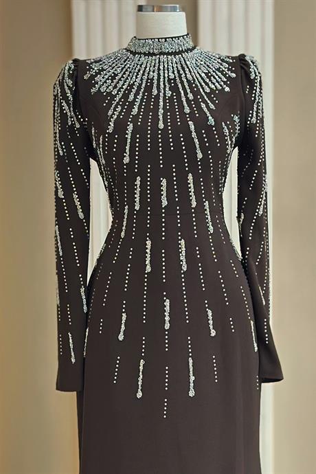 Ayla Tesettür Abiye Kahverengi