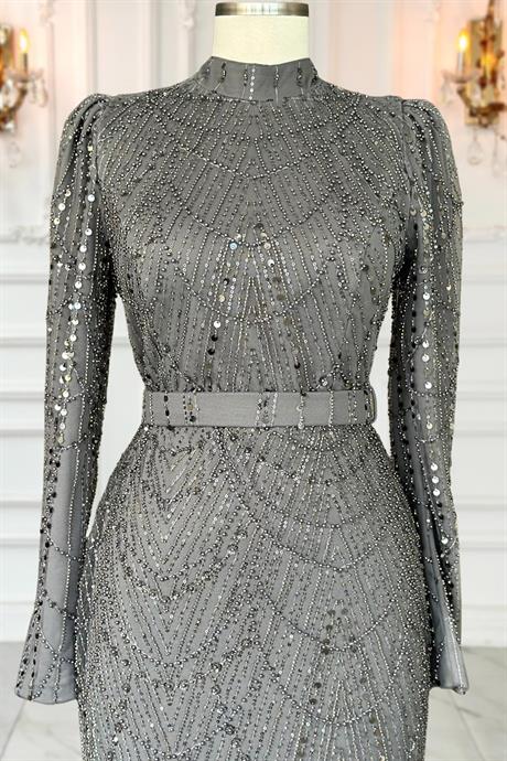 Aysima Tesettür Abiye Gri