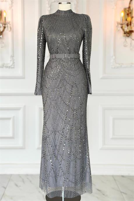 Aysima Tesettür Abiye Gri