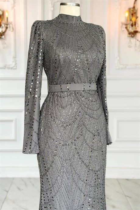 Aysima Tesettür Abiye Gri